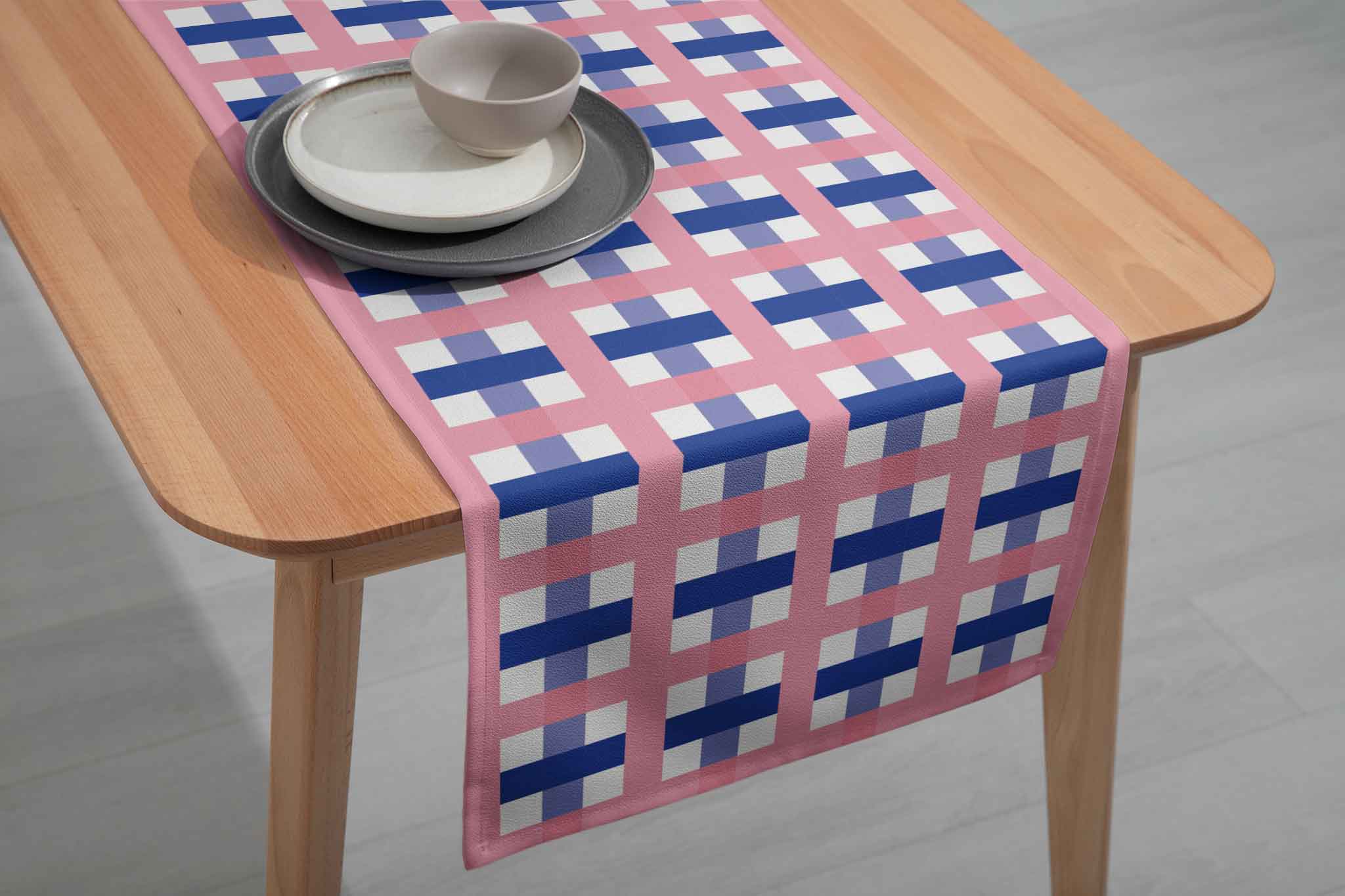 Pink & Blue Check | Table Runner